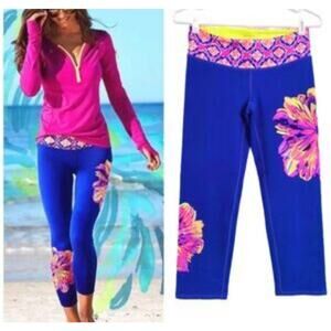 Lilly Pulitzer Blue Luxletic Summer Sunset Weekender Cropped Leggings Sz XS